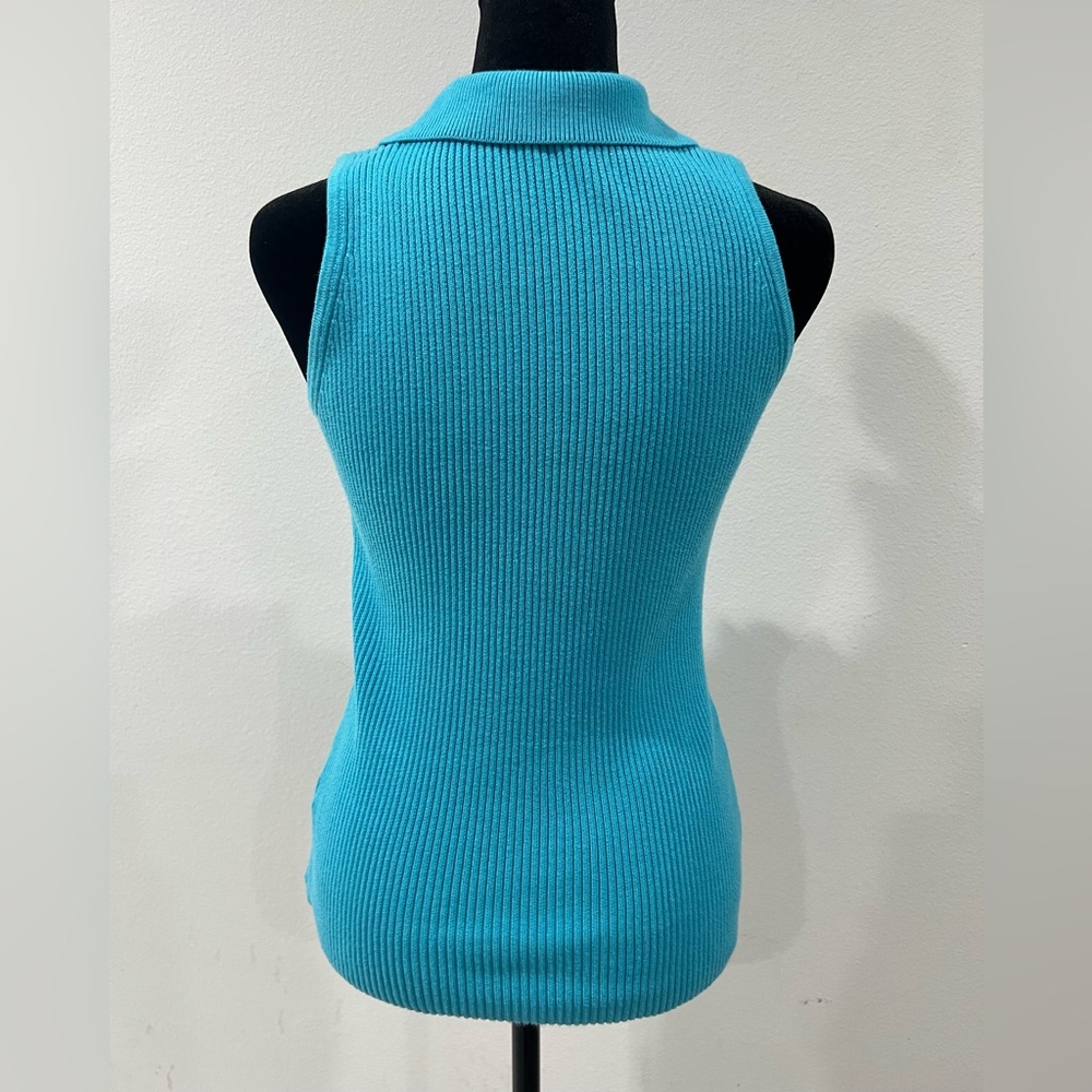 Boston Proper Aqua Ribbed Zip Polo Tank Top Y2K Preppy Fitted Knit Small - Picture 4 of 6